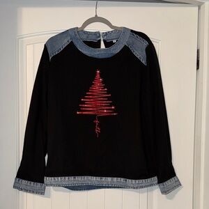 Vintage Christmas sweater Black and Red Christmas Tree Top